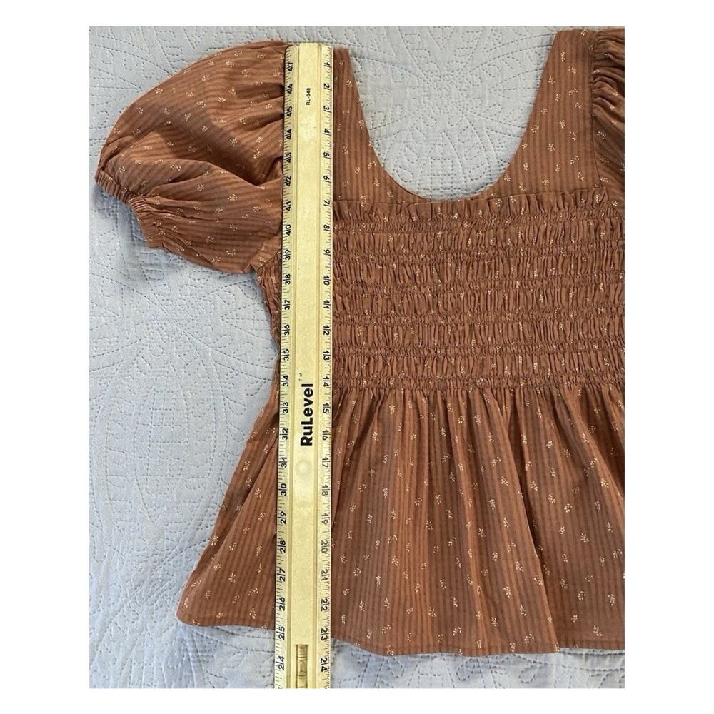 Madewell Smocked Puff Sleeve Top Rust Brown Cotton Babydoll Blouse Size 4 READ - Picture 9 of 9